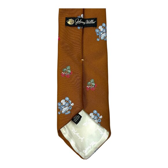 Johnny Miller Brown Floral and Berry Print Vintage Necktie - Picture 4 of 6